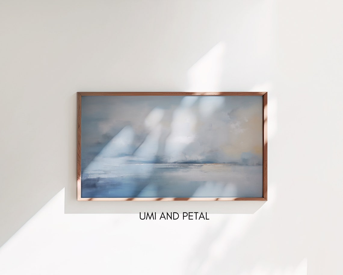 Frame Tv Art Frame Tv Art Abstract Seascape Oil Painting Instant Moody Beach Painting Coastal Tv Art - Image 3
