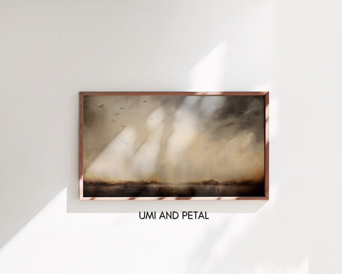 Moody Dark Seascape Birds Flying Vintage Ocean Oil Painting Poster - Image 3