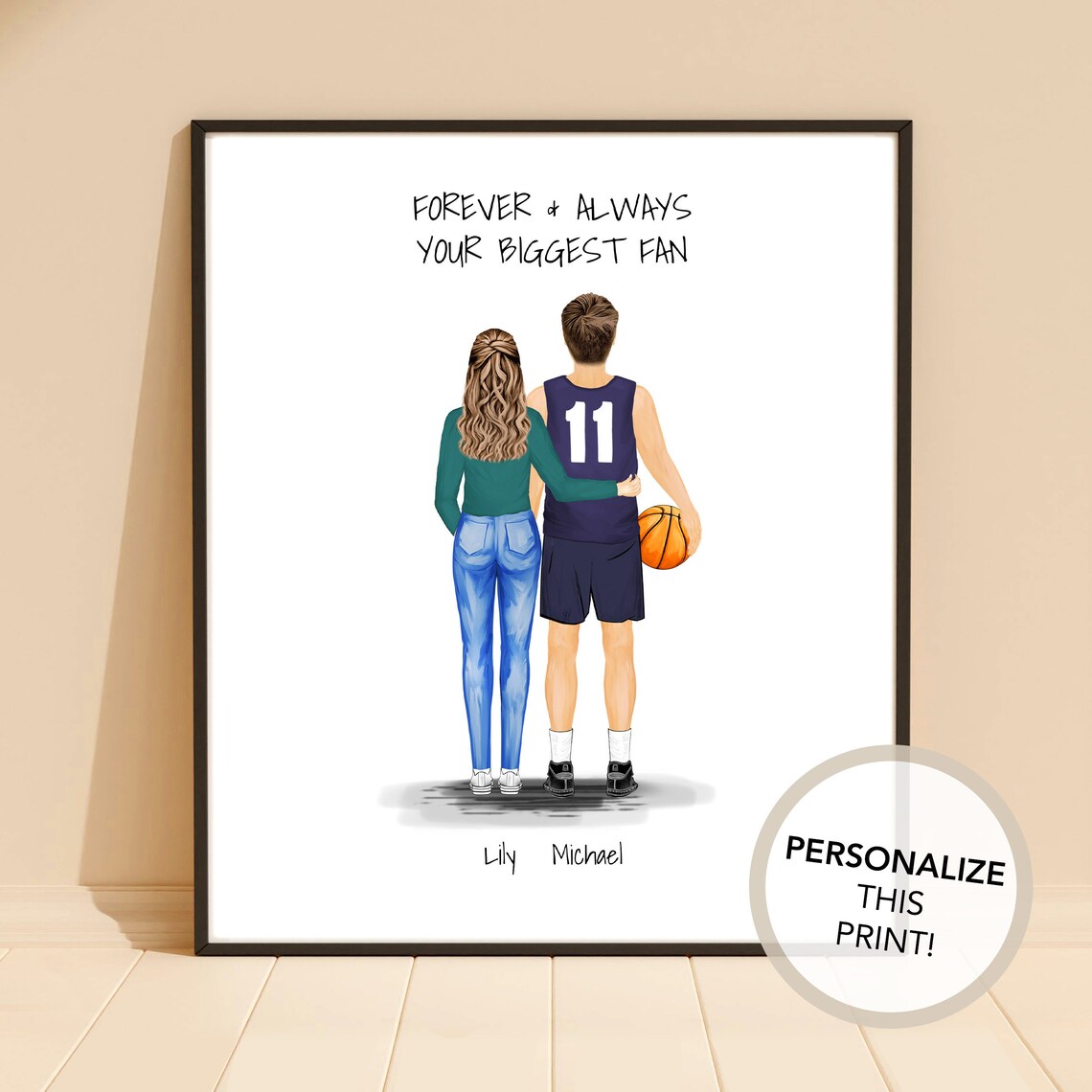 Personalized Basketball Player 25 Biggest Fan Couples Sports Poster - Image 2