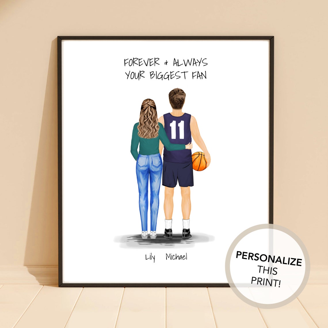 Personalized Basketball Player Print Custom Sports Fan Son Best Friends Sports Team 1 Fan Gift Drawing Of Sports Fans Art - Image 2