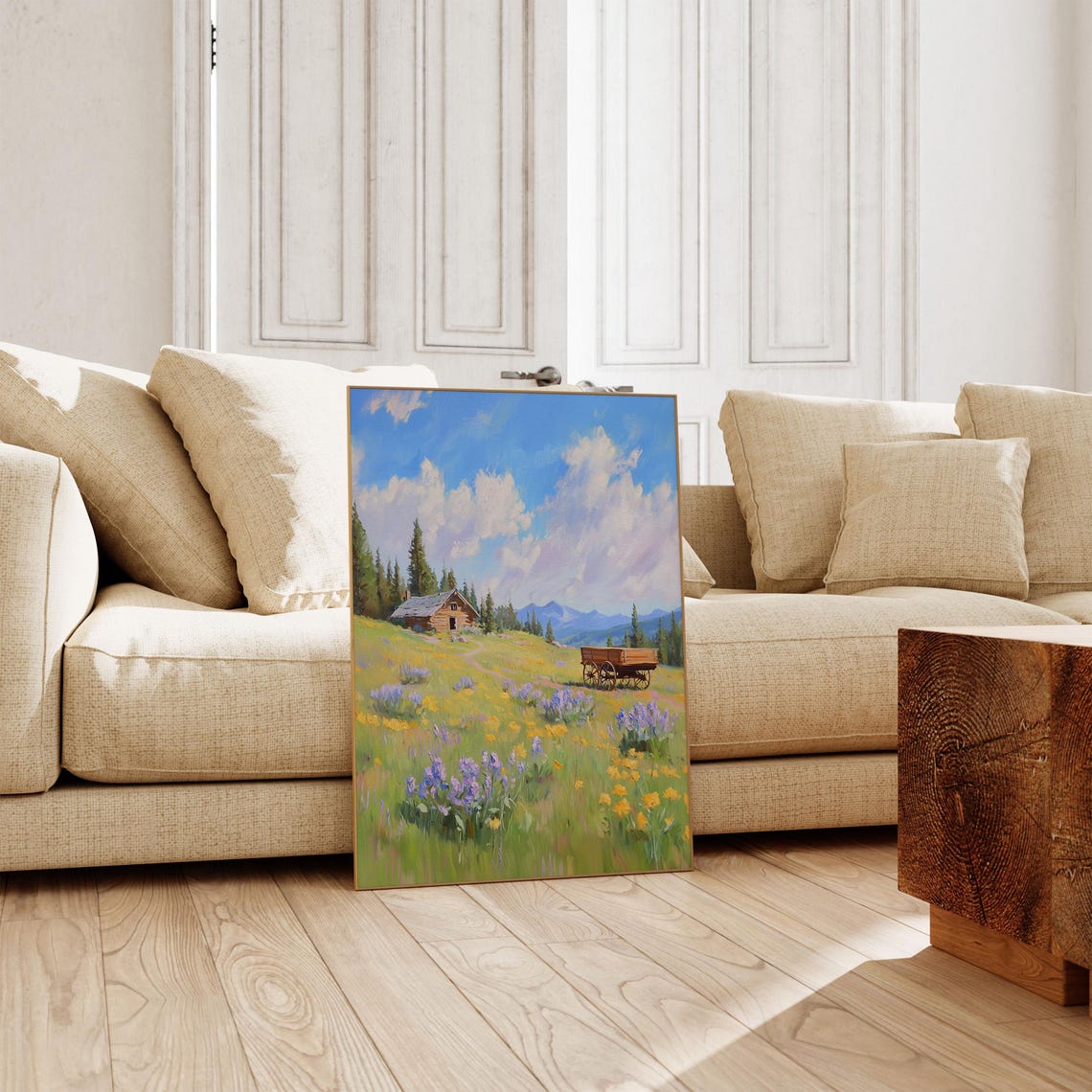 Western Ranch Cabin Wildflower Meadow Painting Rustic Cowboy Poster - Image 4