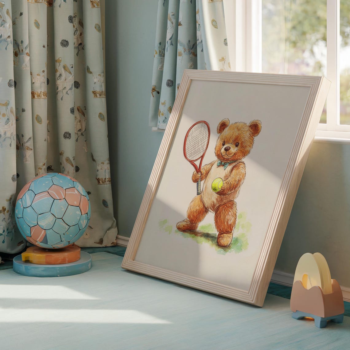 Nursery Teddy Bear Tennis Print Kids Room Wall Decor Sports Children Room Wall Art Toddler Tennis Artwork Baby Room Art - Image 2
