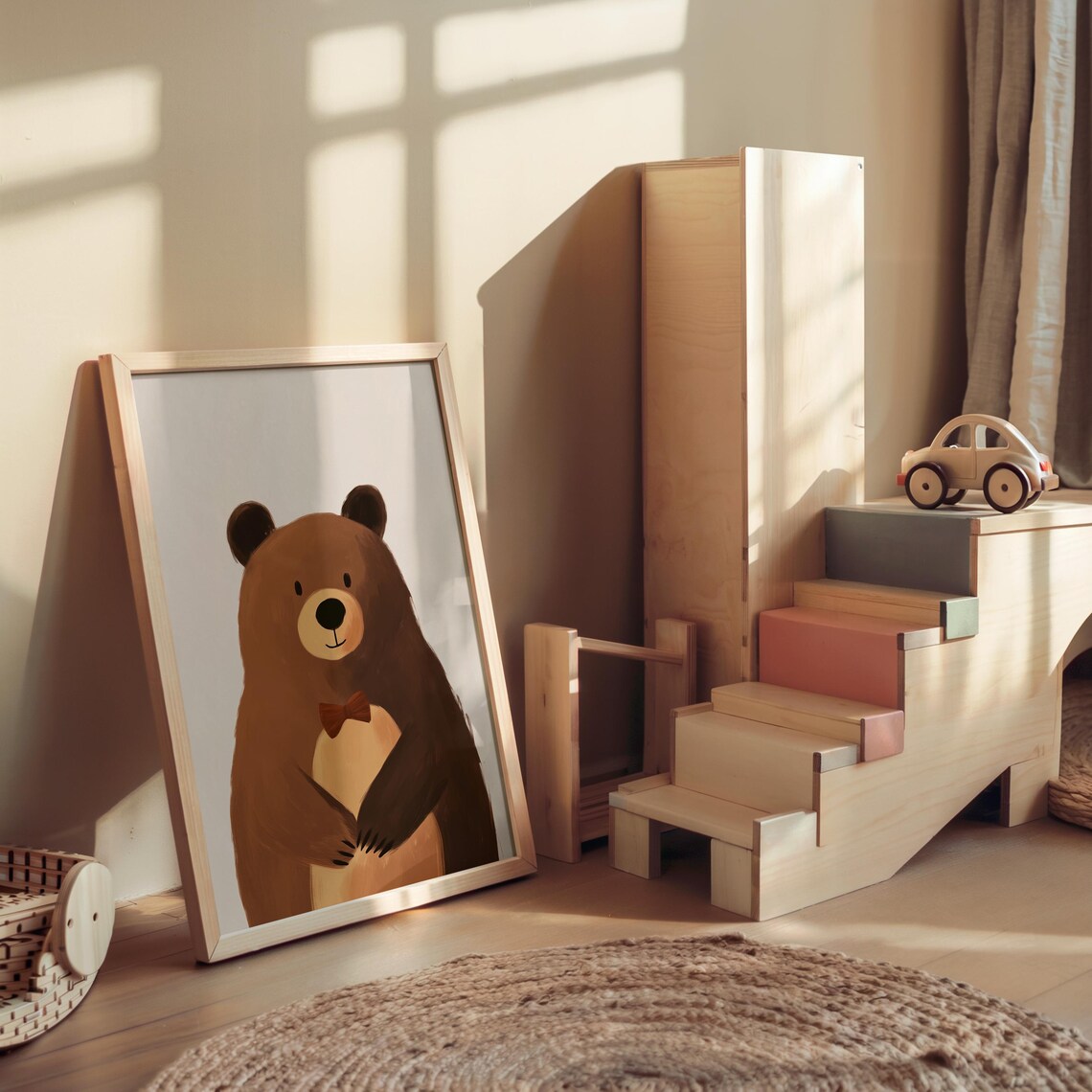 Nursery Bear With Bow, Woodland Animal Art Print - Image 4
