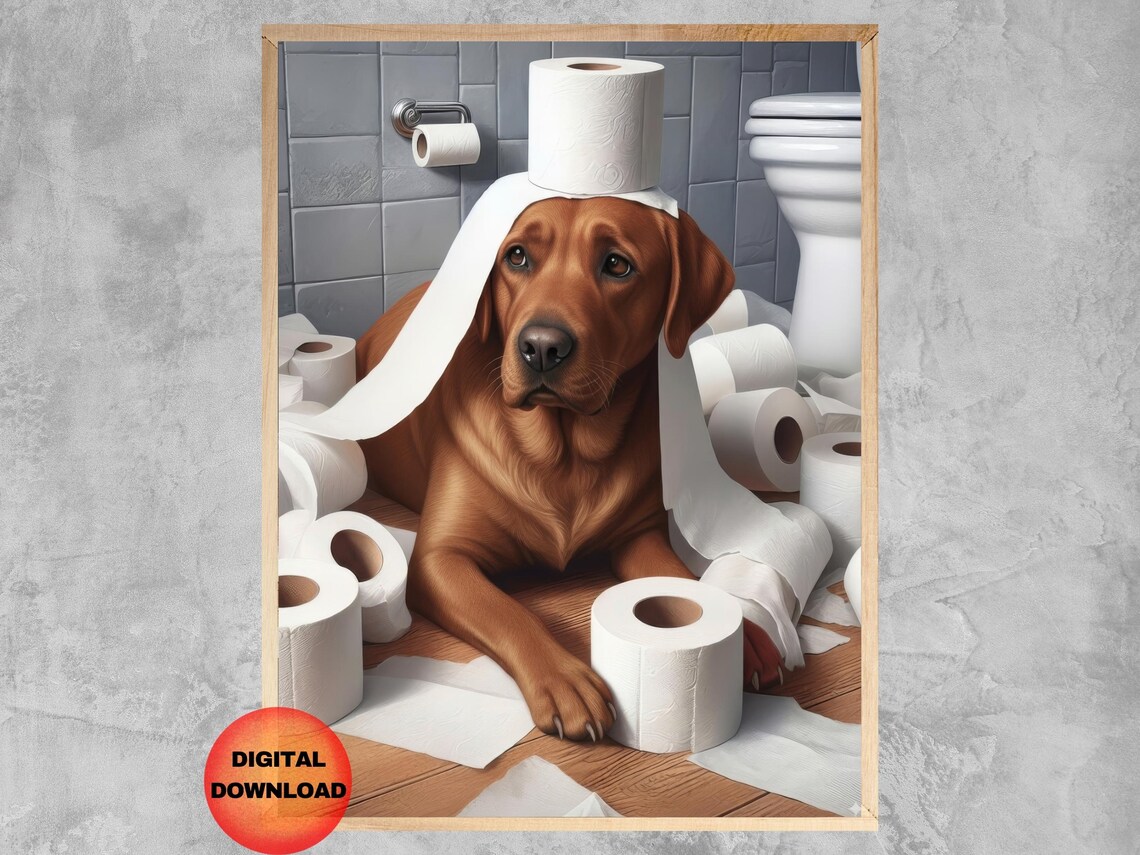 Funny Fox Red Labrador Bathroom Art Print