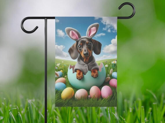Dachshund Easter Garden Flag Spring Yard Sign Hello Pet House Front Porch Dog Banner Breed Outdoor Lawn Decor