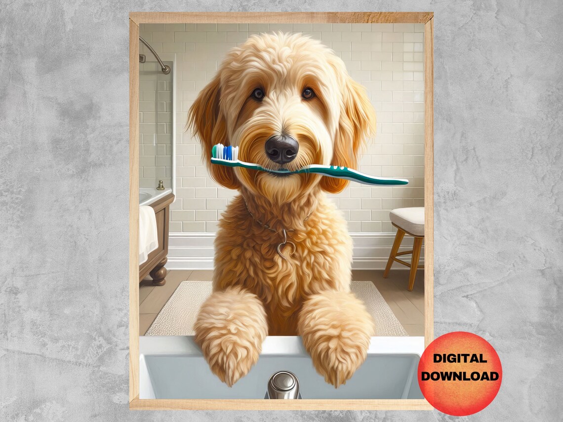 Goldendoodle Bathroom Wall Art, Funny Dog Poster