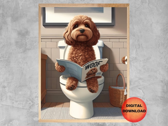 Cockapoo On Toilet Wall Art Funny Cavapoo Guest Bathroom Poster Restroom Print Gift For Dog Owner Mom Idea