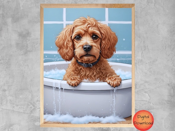 Cockapoo Bathroom Wall Art Funny In Bathtub Whimsical Animal Dog Poster Pet Bubble Bath Mom Gift