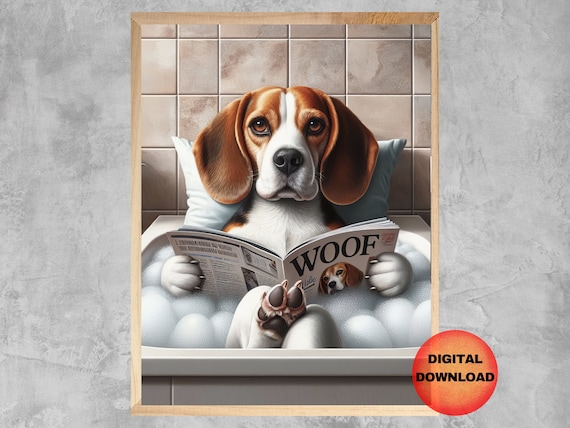 Beagle Funny Bathroom Wall Art Whimsy In Bathtub Print Dog Bath Time Lover Gift Toilet Mom
