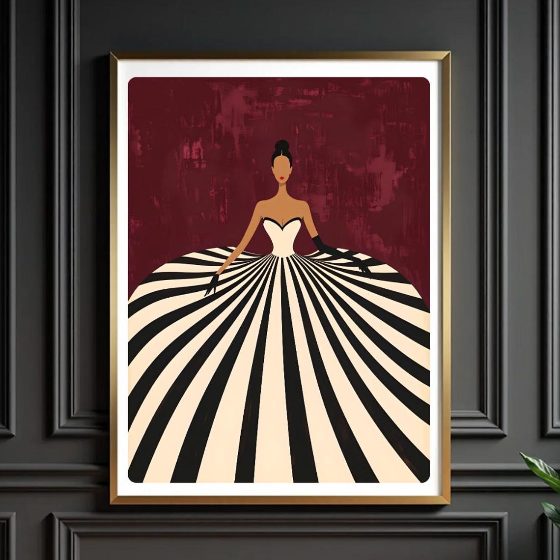 Dark Brown Striped Print Contemporary Abstract Wall Art Reflective Modern Decor