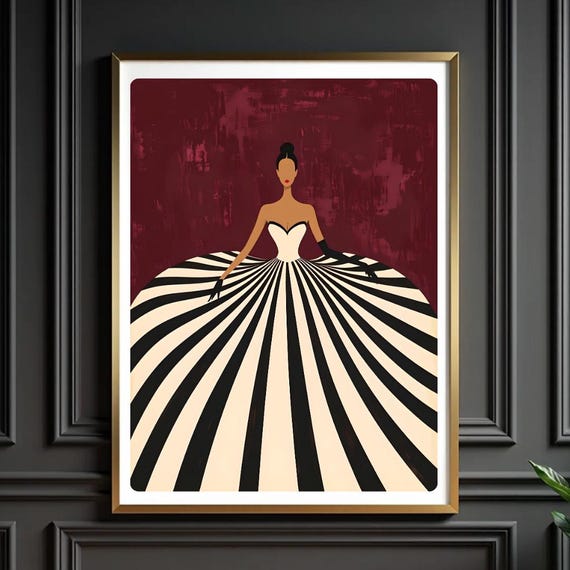 Dark Brown Striped Print Contemporary Abstract Wall Art Reflective Modern Decor