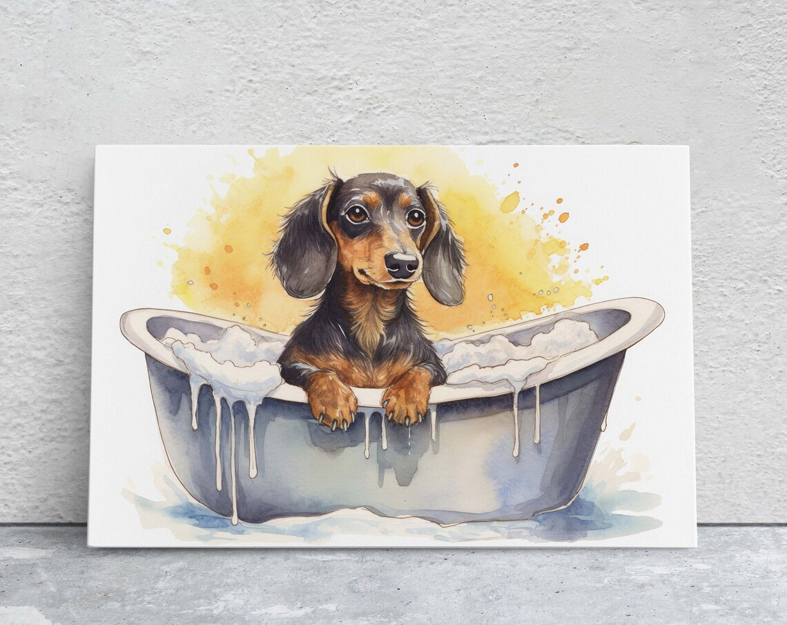 Dachshund Bath Time Bathroom Decor Poster Print