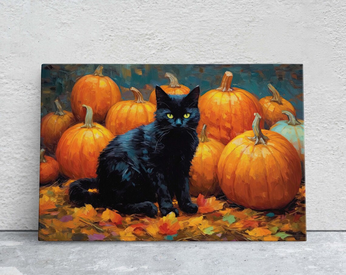 Black Cat Pumpkin Patch, Halloween Fall Decor