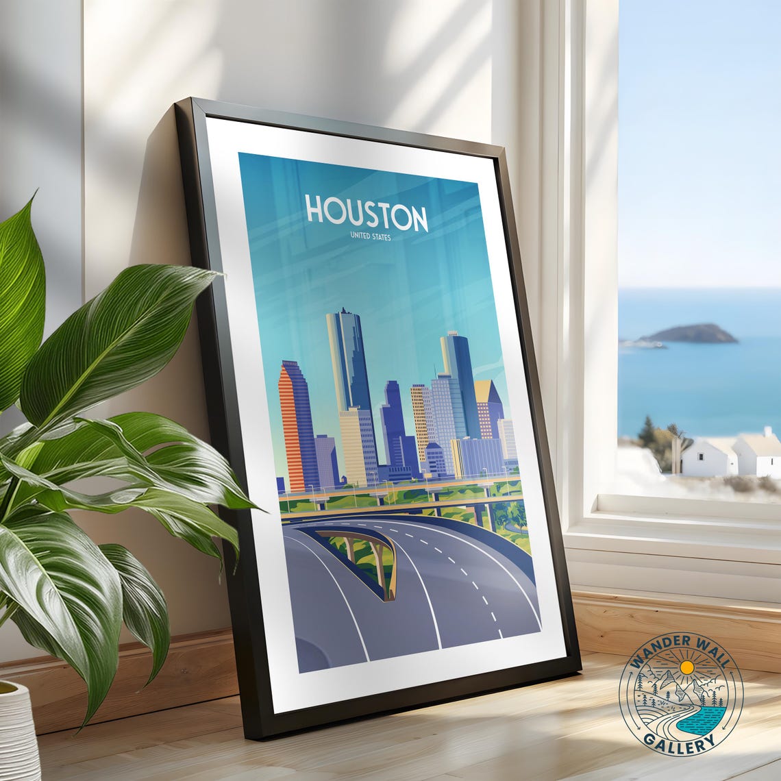 Houston Texas Downtown Highway Overpass Skyline Travel Poster - Image 2