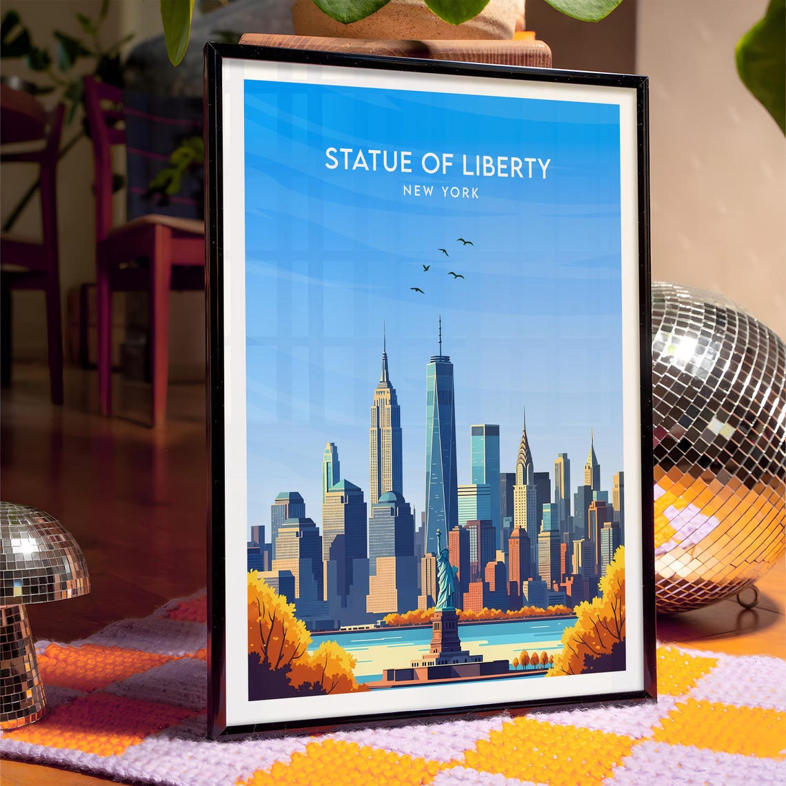 Statue of Liberty New York Harbor Skyline Fall Season Art Poster - Image 4