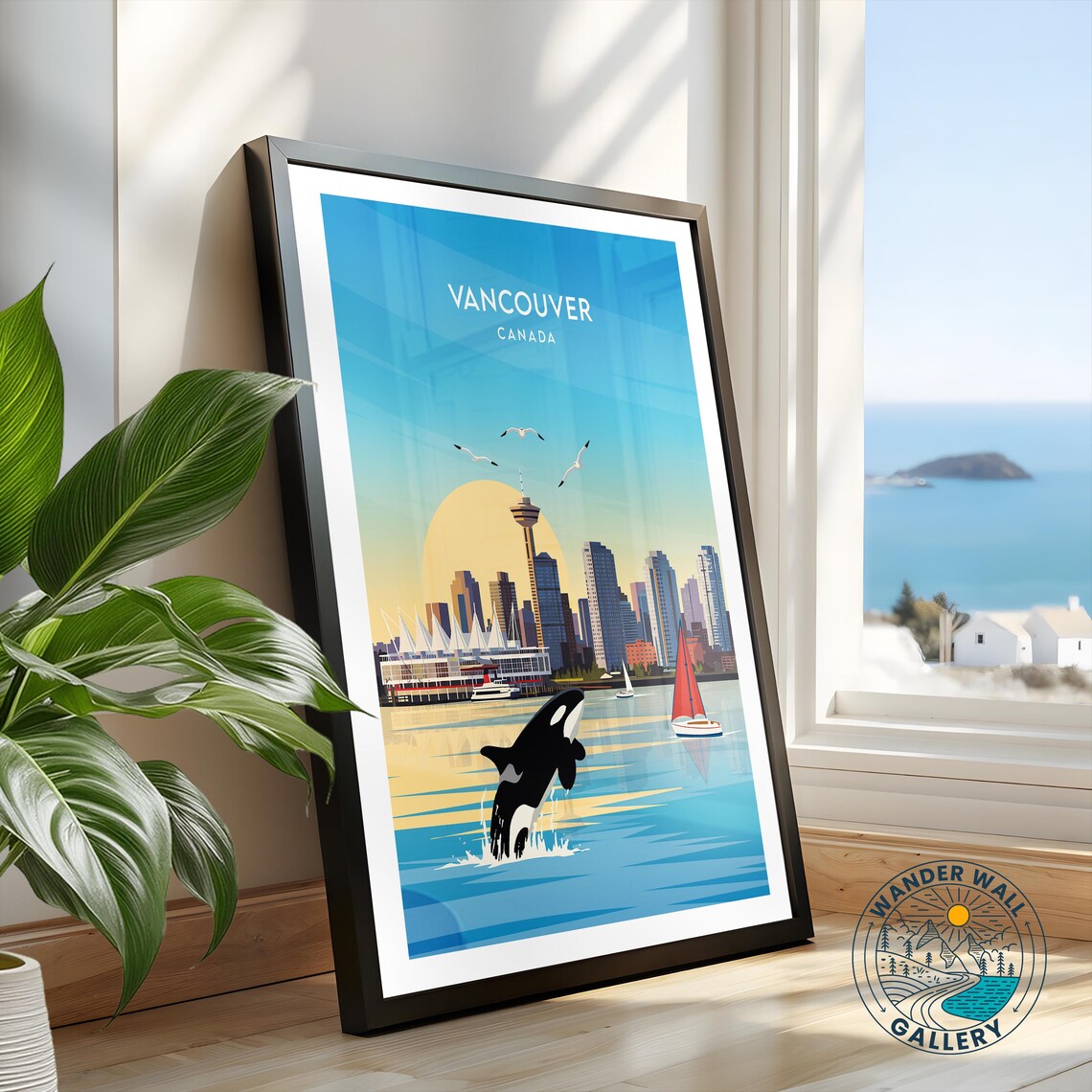 Vancouver Canada Travel Poster Breaching Whale Print Skyline Retro Sailboat Art Personalized Home Wall Decor Gift - Image 2