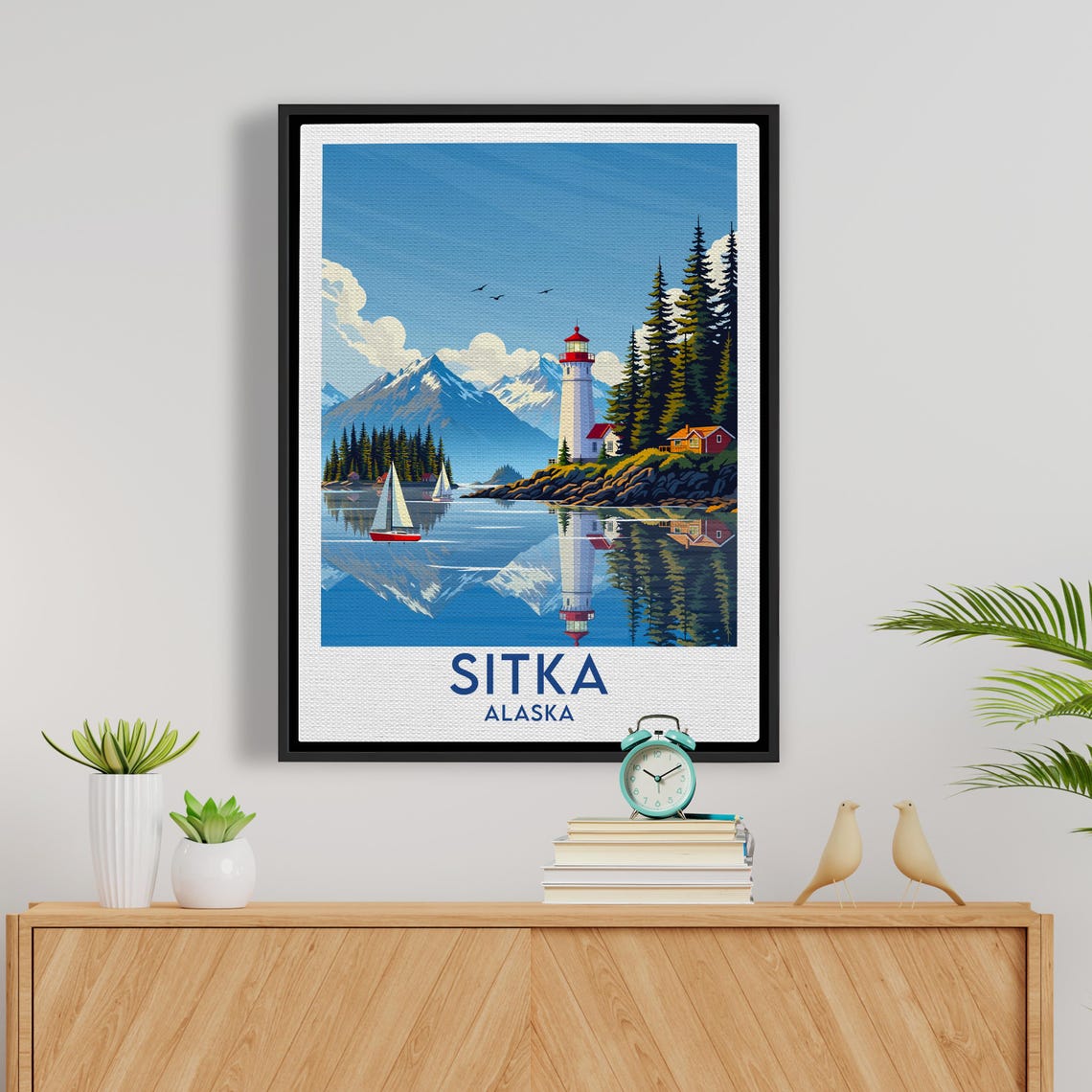 Sitka Alaska Lighthouse Sailboats Coastal Mountain Reflection Poster - Image 5