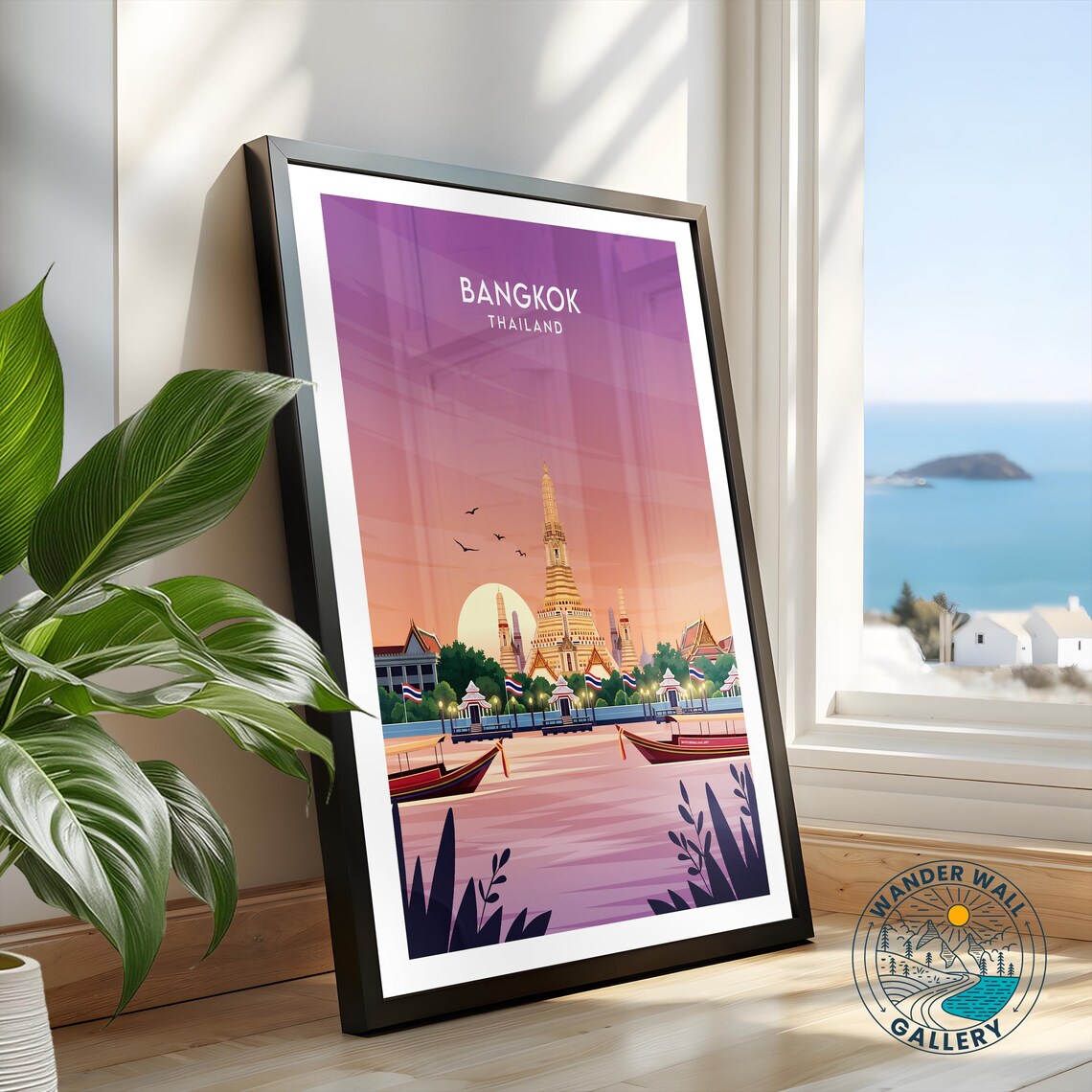Bangkok Thailand Riverside Temple of Dawn Sunset Travel Poster - Image 2