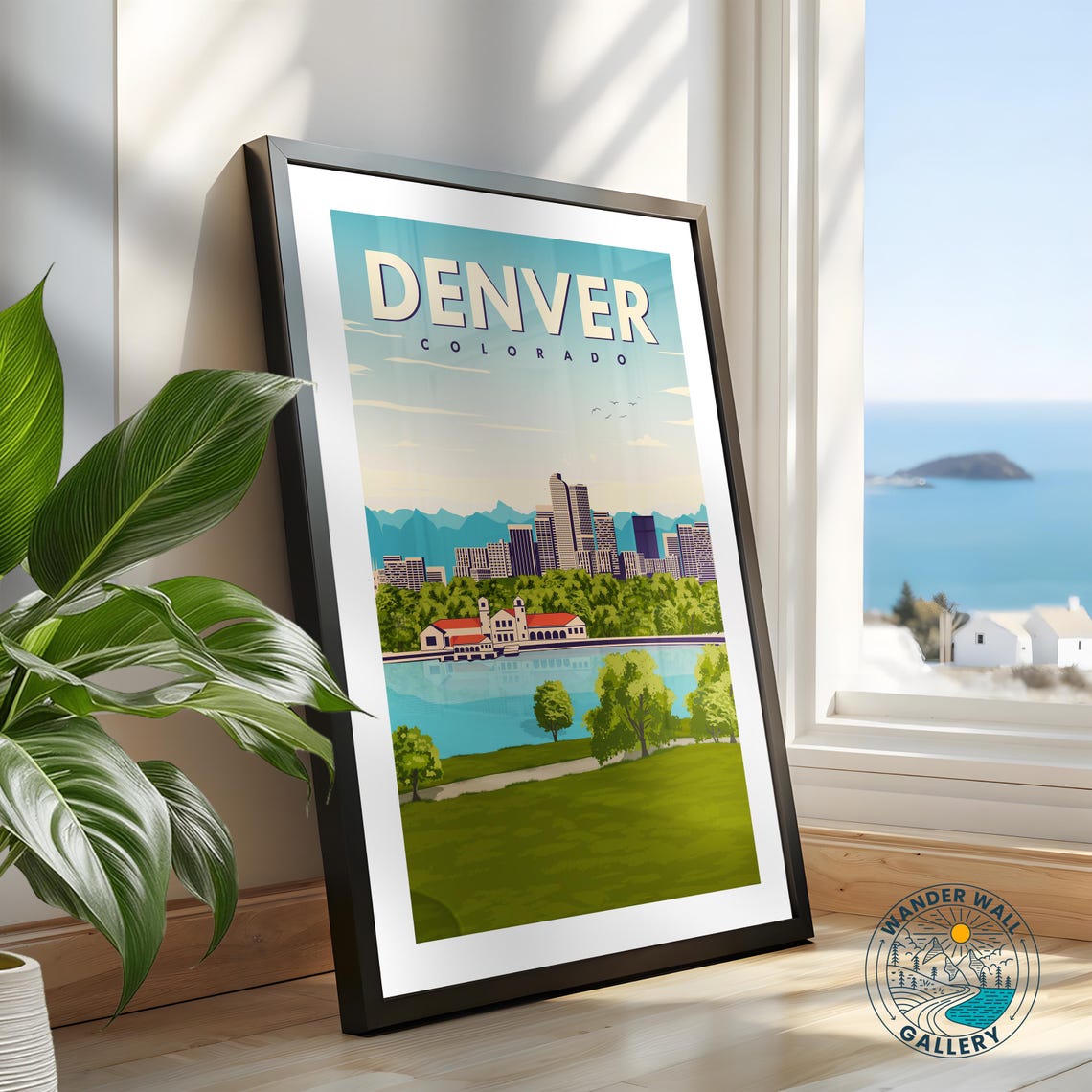 Denver Colorado Mountain Skyline Lakeside Retro Travel Poster - Image 2