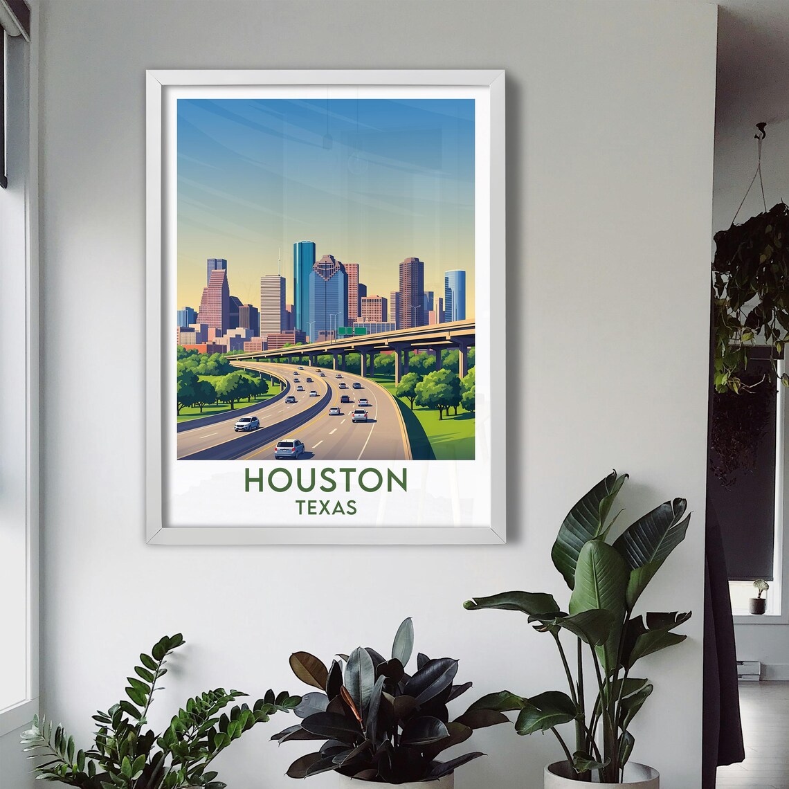Houston Texas Freeway Leading to Downtown Skyline Urban Scene Poster - Image 3