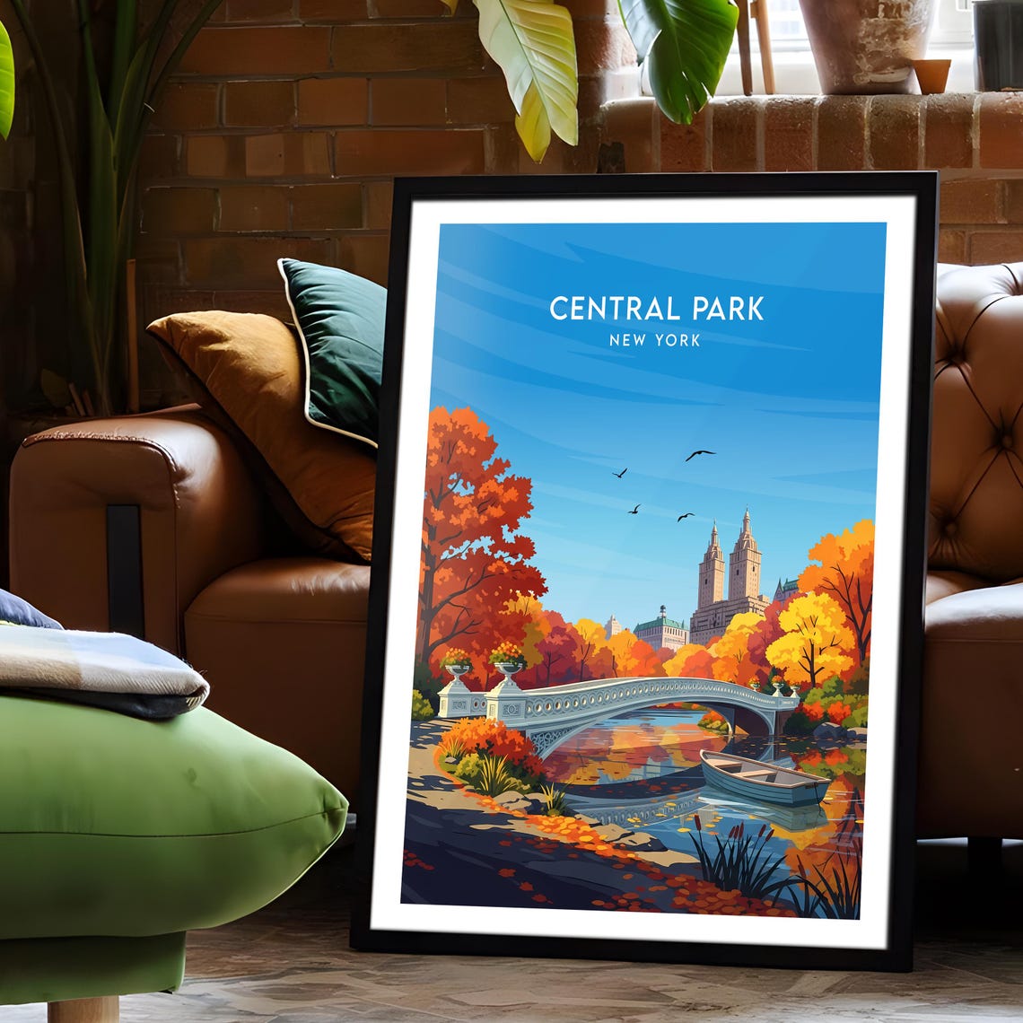 Central Park New York Fall Colors Bow Bridge Reflection Poster - Image 6