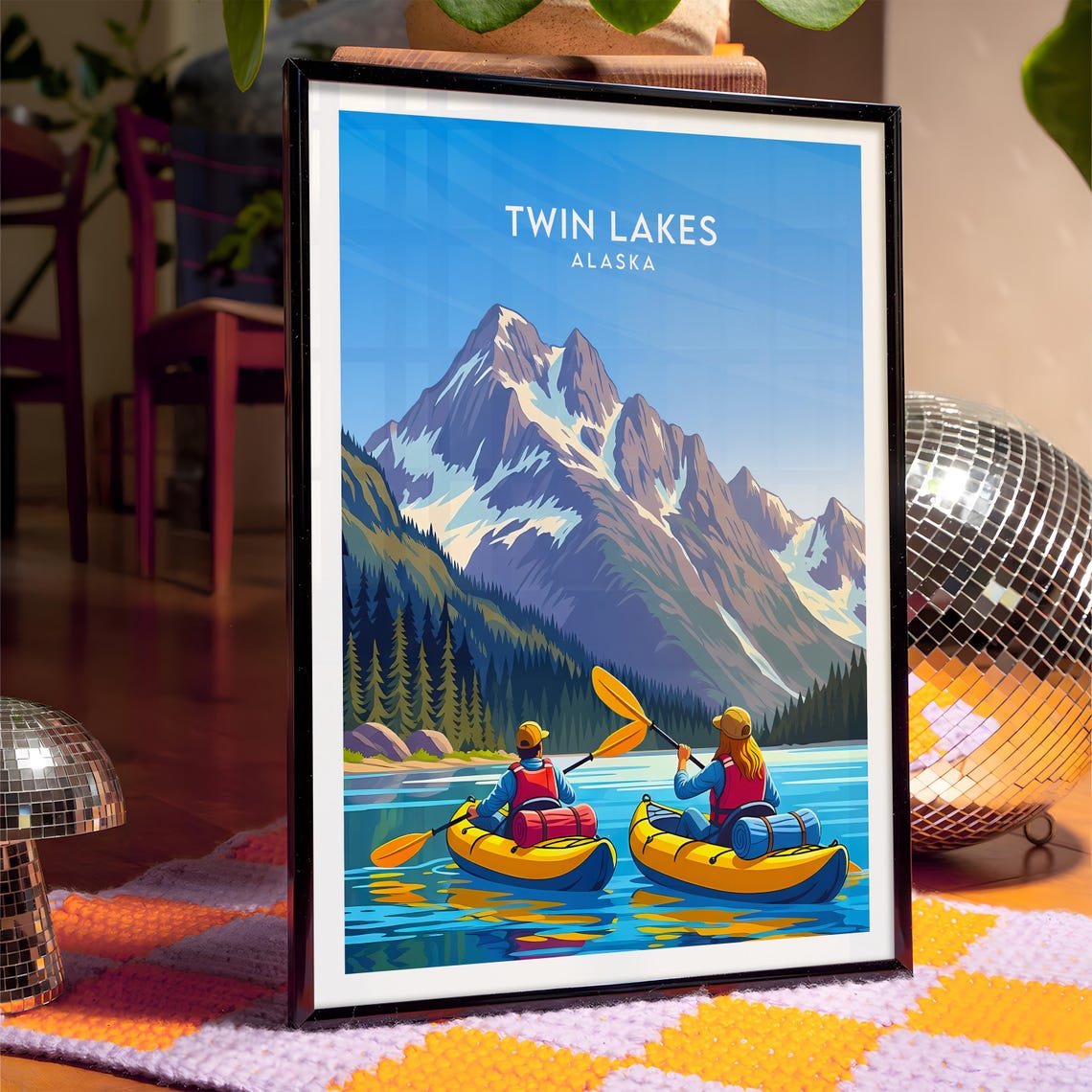 Twin Lakes Alaska Kayak Adventure Snowcapped Mountain Lake Poster - Image 4