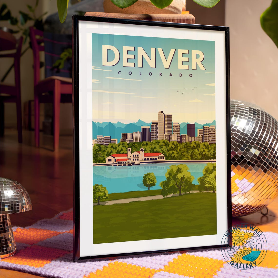 Denver Colorado Mountain Skyline Lakeside Retro Travel Poster - Image 4