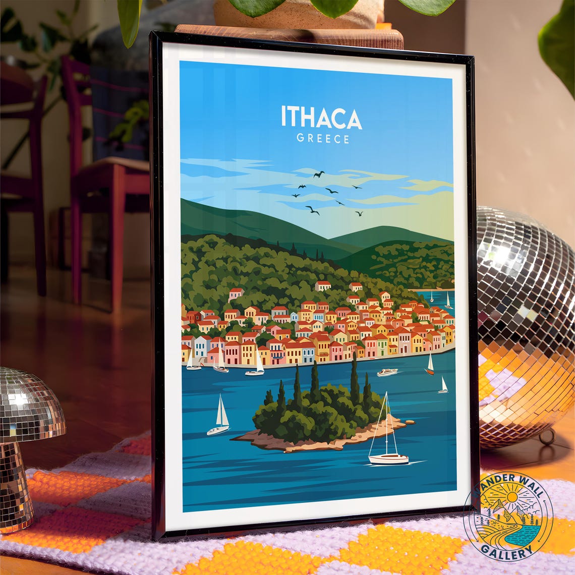 Ithaca Greece Island Town Sailboats Turquoise Bay View Poster - Image 4