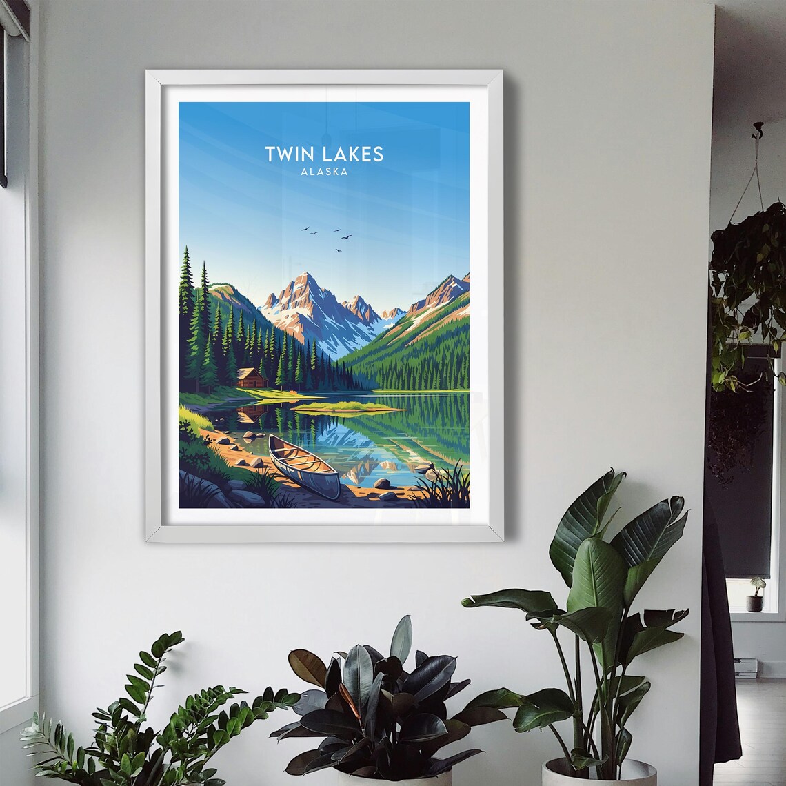 Twin Lakes Alaska Log Cabin Canoe Mountain Lake Wilderness Poster - Image 3