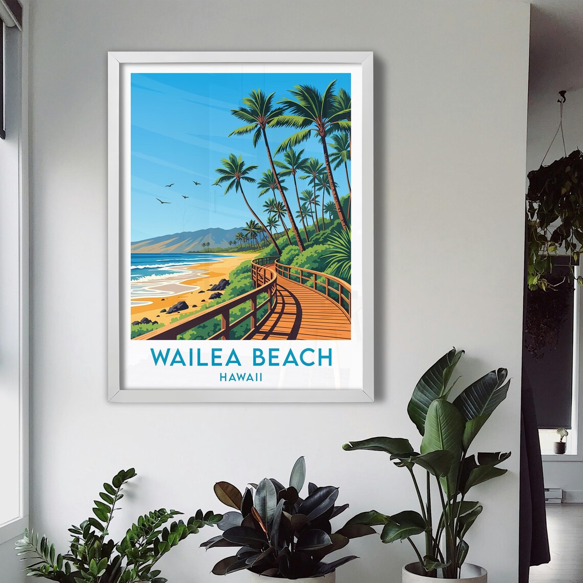 Wailea Beach Hawaii Boardwalk Palm Grove Golden Sand Shoreline Poster - Image 3