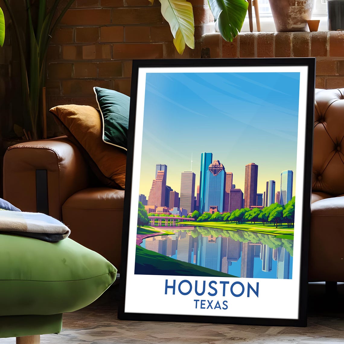 Houston Texas City Skyline Water Reflection Park Green Space Poster - Image 6