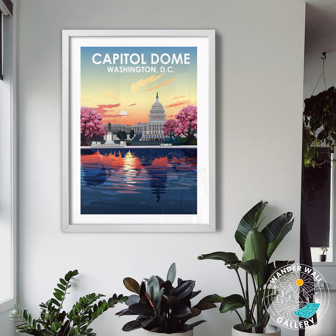 Washington DC Capitol Dome Sunset Cherry Blossom Retro Travel Poster - Image 3