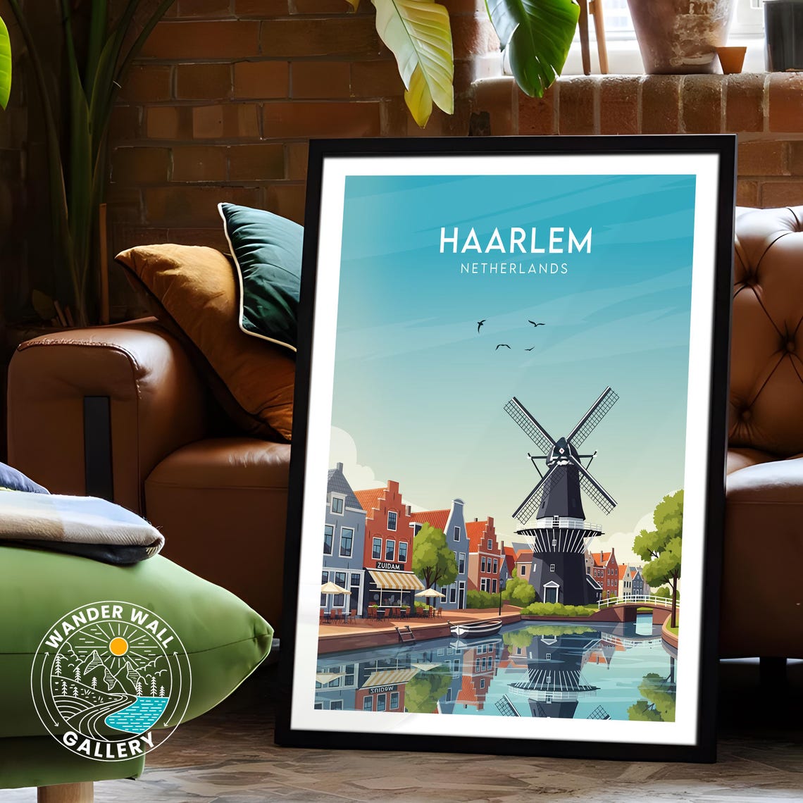 Haarlem Netherlands Windmill Canal Reflection Vintage Travel Poster - Image 6