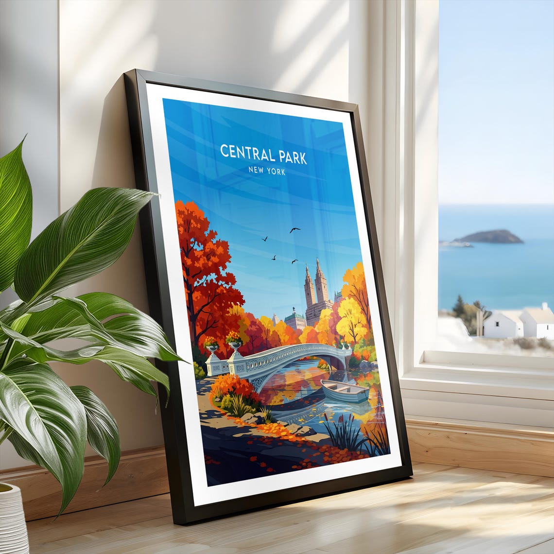 Central Park New York Fall Colors Bow Bridge Reflection Poster - Image 2