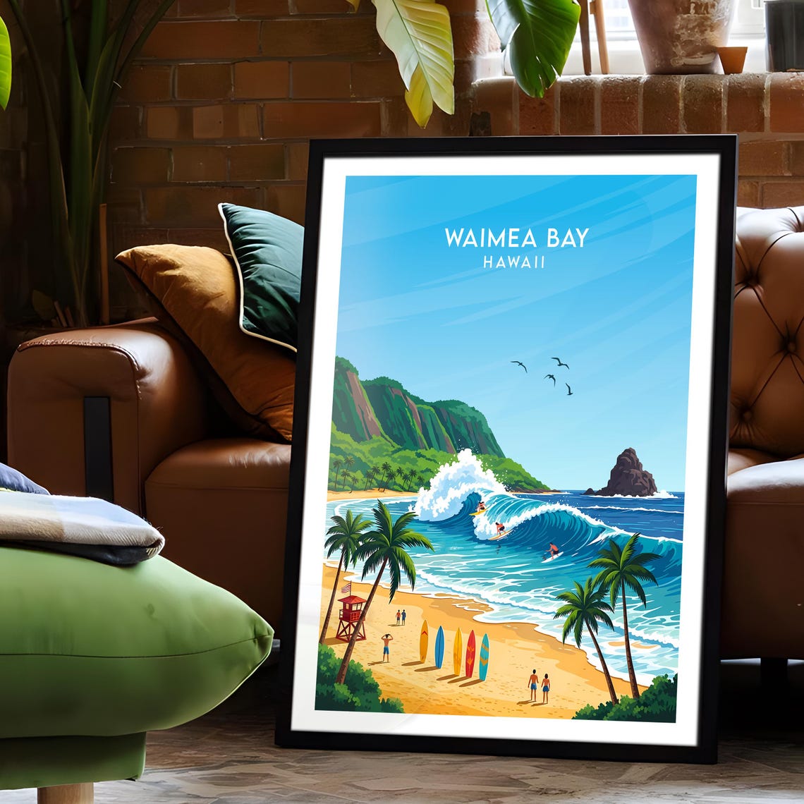 Waimea Bay Hawaii Surfers Big Wave Surfing Palm Beach Poster - Image 6