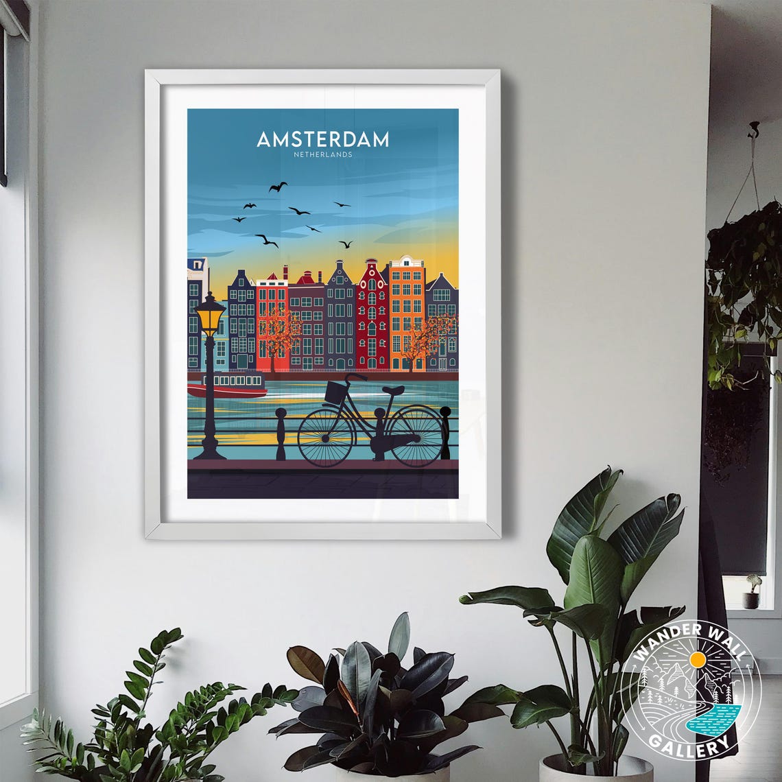 Amsterdam Netherlands Canal Houses Bicycle Sunset Cityscape Poster - Image 3