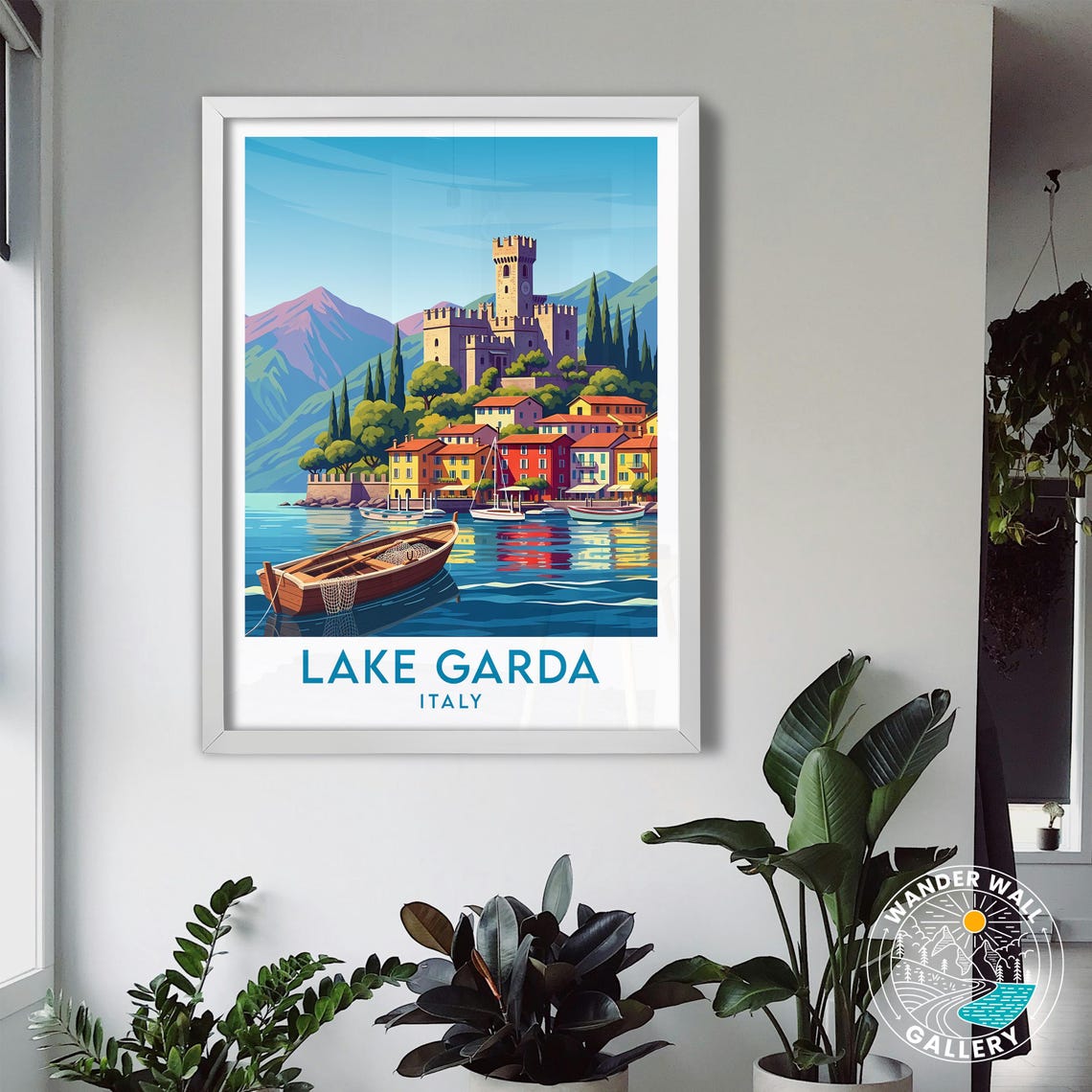 Lake Garda Italy Medieval Castle Lakeside Boats Travel Poster - Image 3