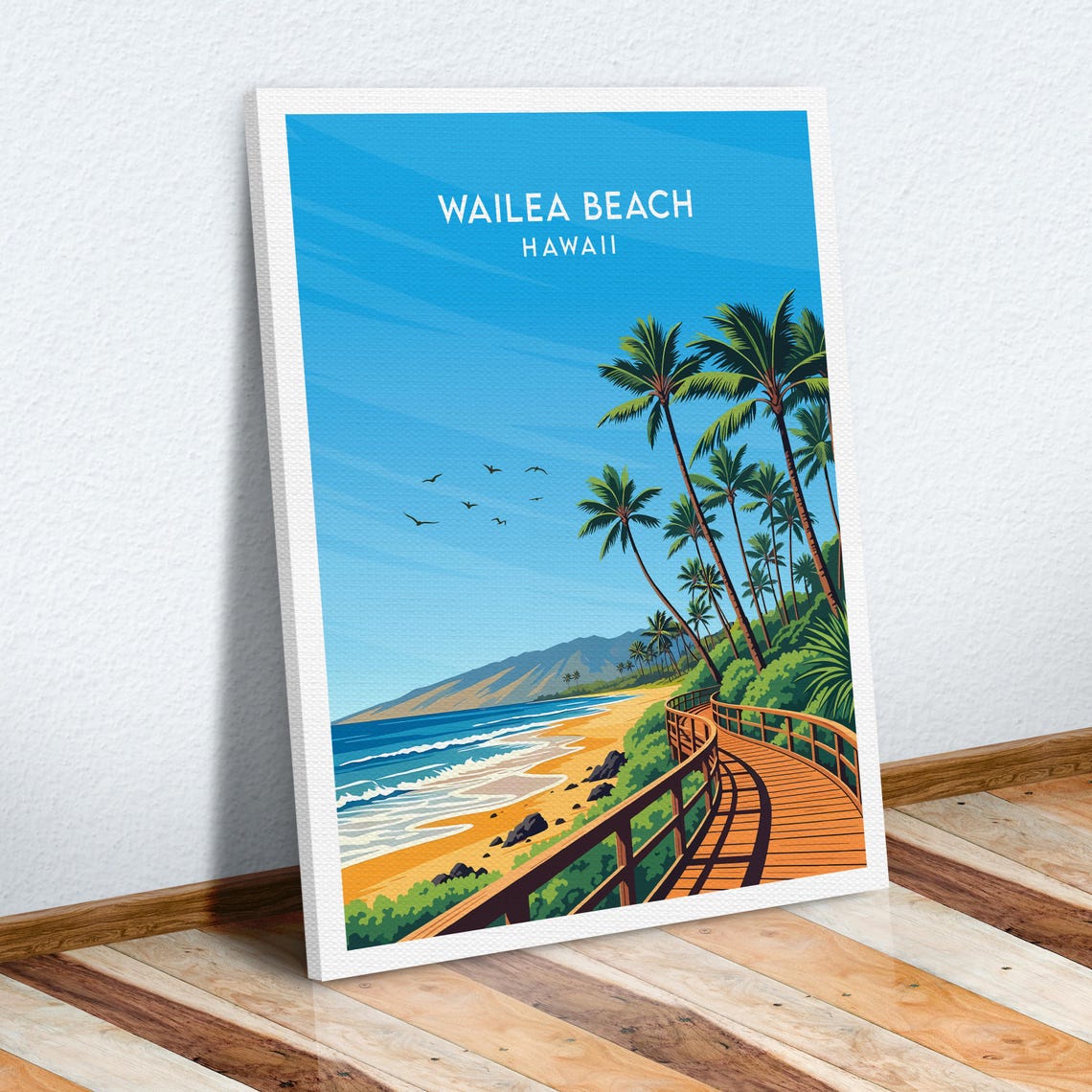 Wailea Beach Maui Hawaii Wooden Walkway Tropical Coast Scene Poster - Image 6