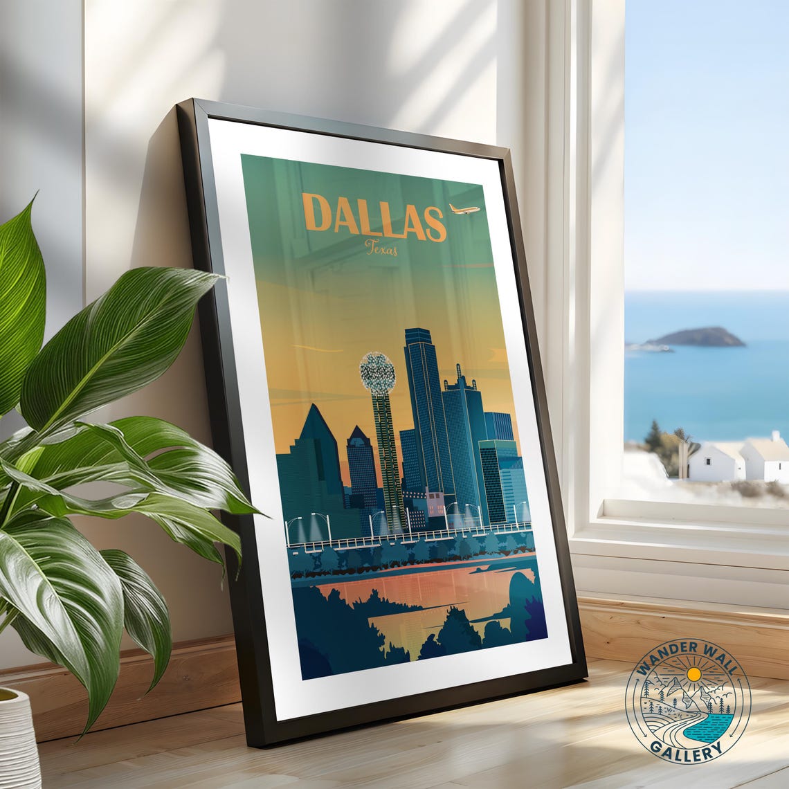Dallas Texas Sunset Skyline Reunion Tower Retro Travel Poster - Image 2