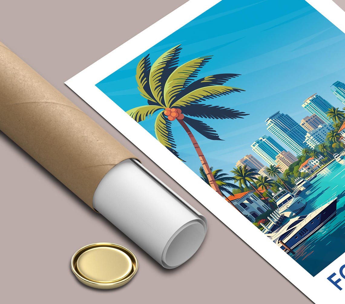 Fort Lauderdale Florida Marina Luxury Yachts Palm Skyline Poster - Image 3