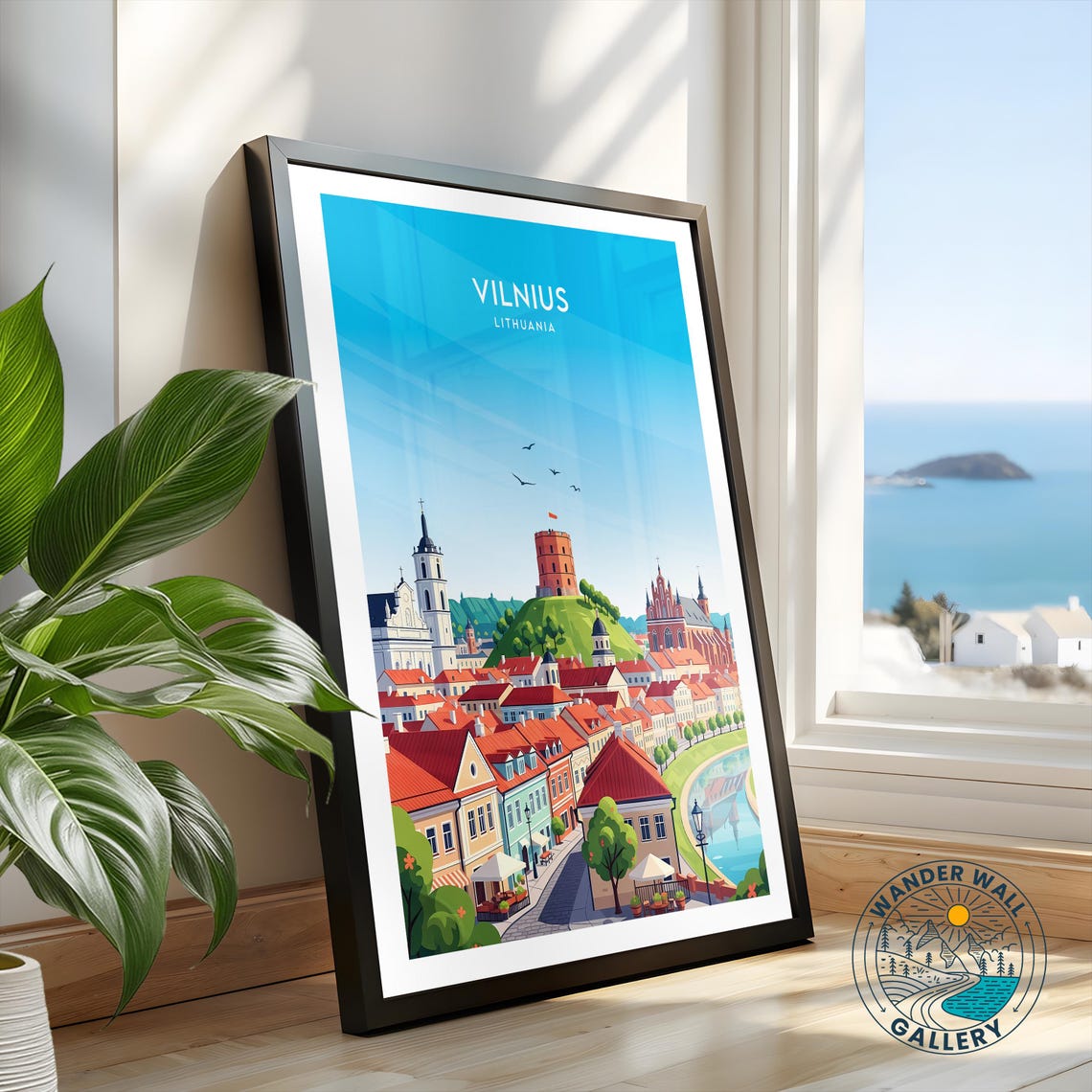 Vilnius Lithuania Old Town Skyline Gediminas Tower River View Poster - Image 2
