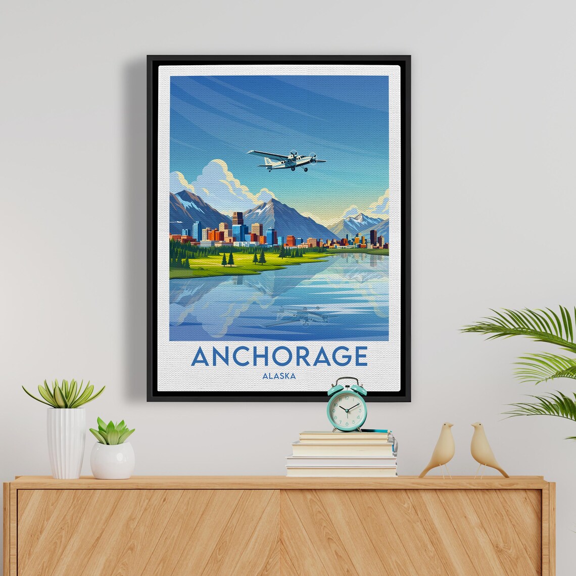 Anchorage Alaska Mountain Skyline Seaplane Retro Travel Poster - Image 5