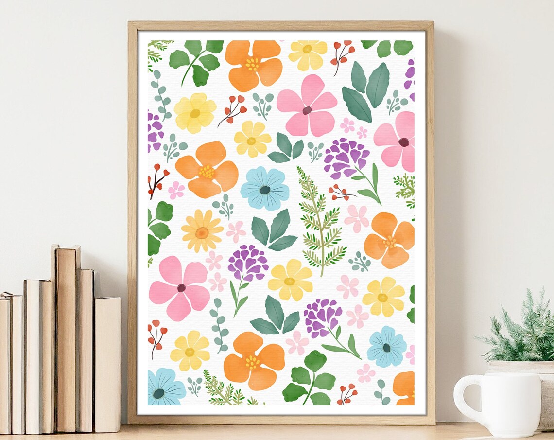 Pink Orange Wildflowers Watercolor Botanical Art Print
