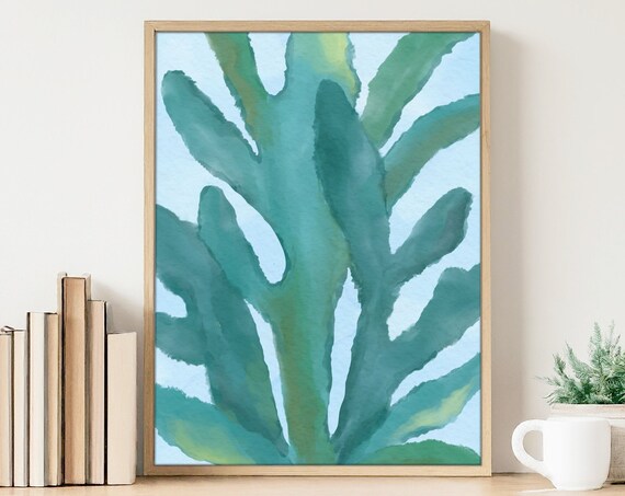 Blue Teal Coral Sea Watercolor Abstract Coastal Modern Wall Art