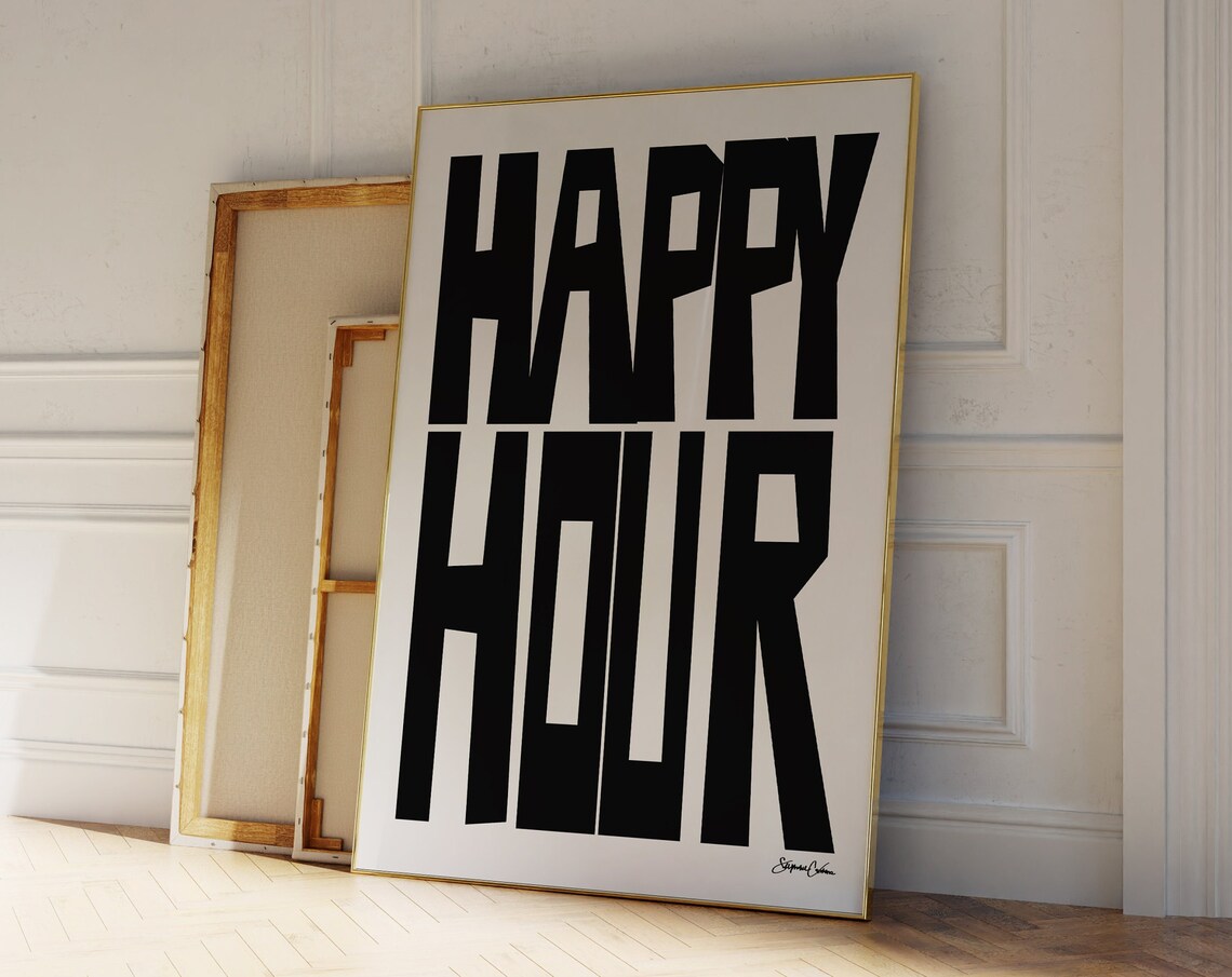 Happy Hour Trendy Quote Art Poster, Kitchen Wall