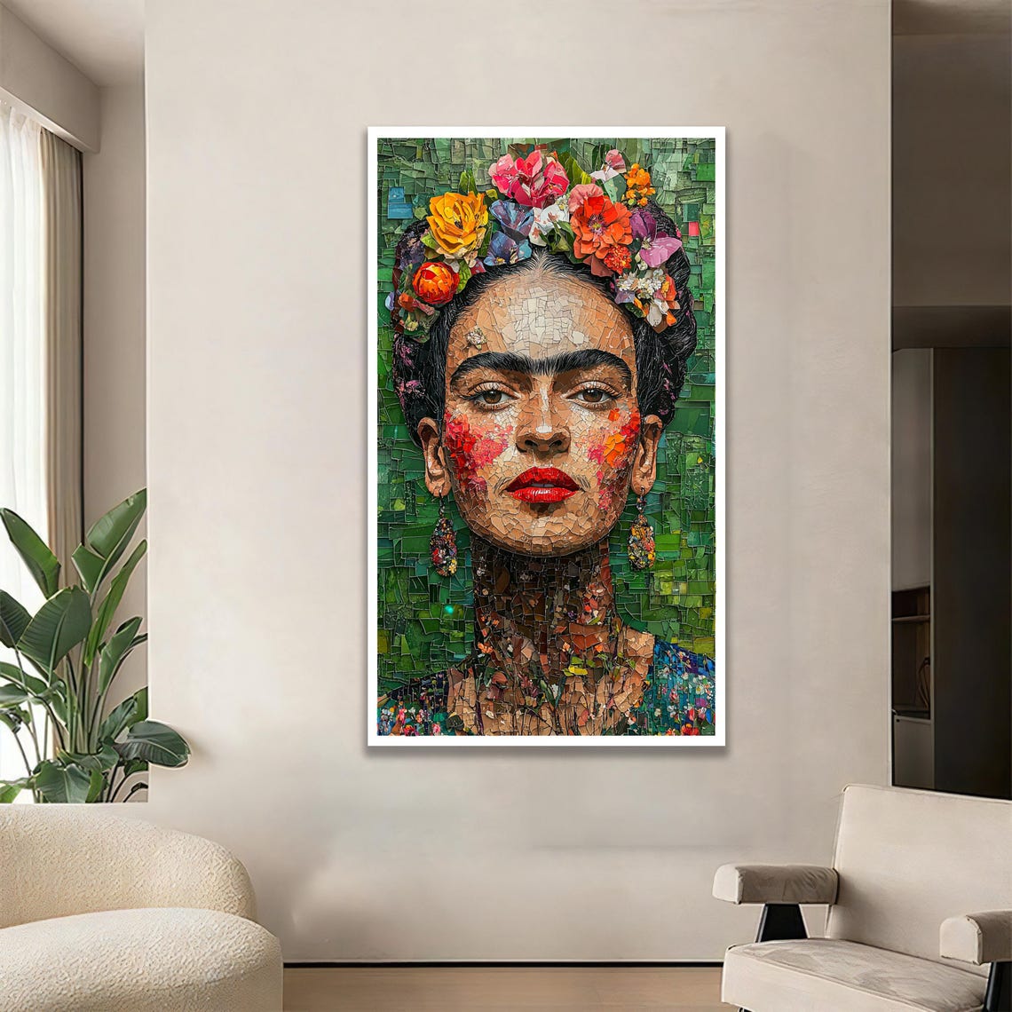 Frida Kahlo Flower Crown Mosaic Portrait Mexican Icon Art Poster