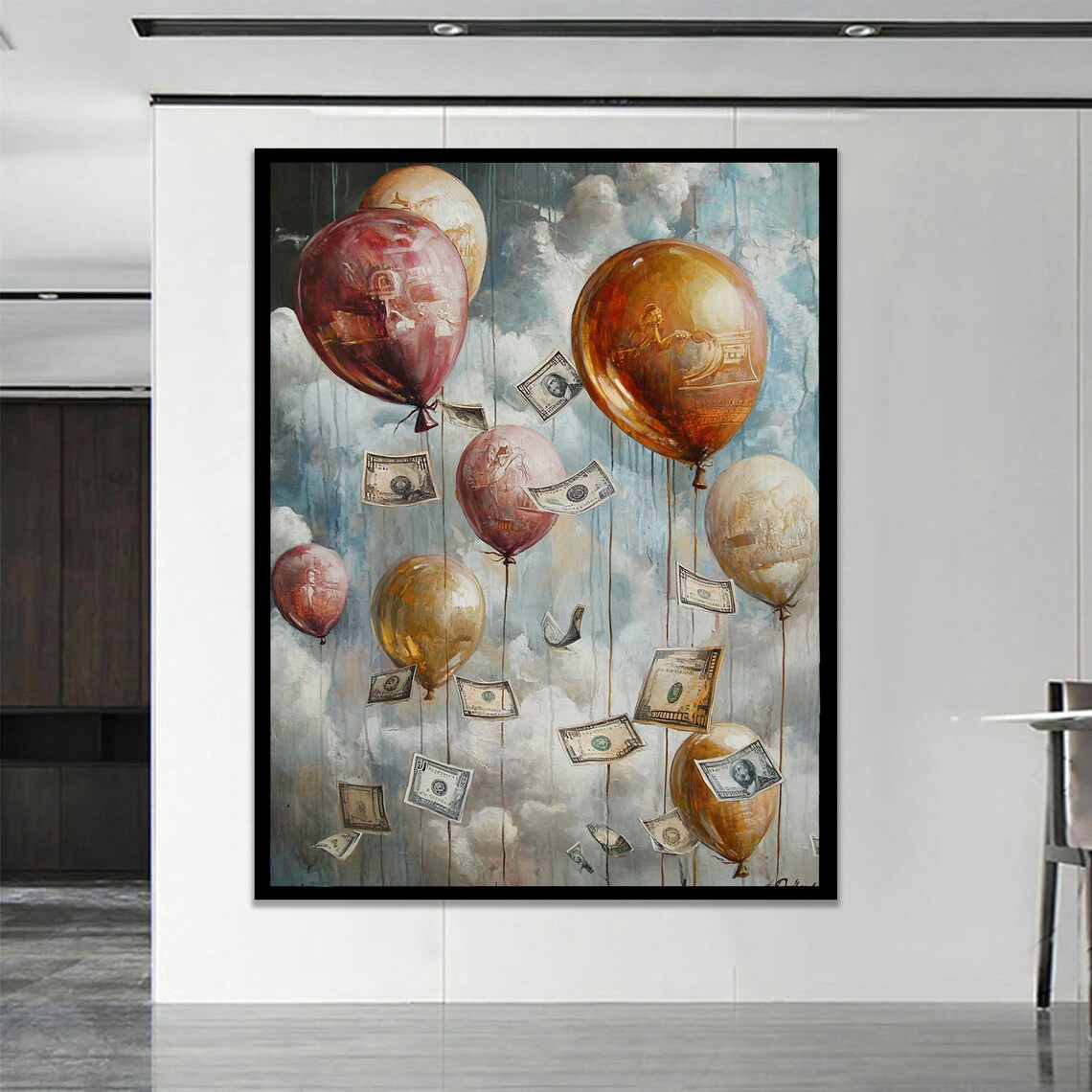 Golden Balloons and Falling Money Wealth Abundance Art Poster