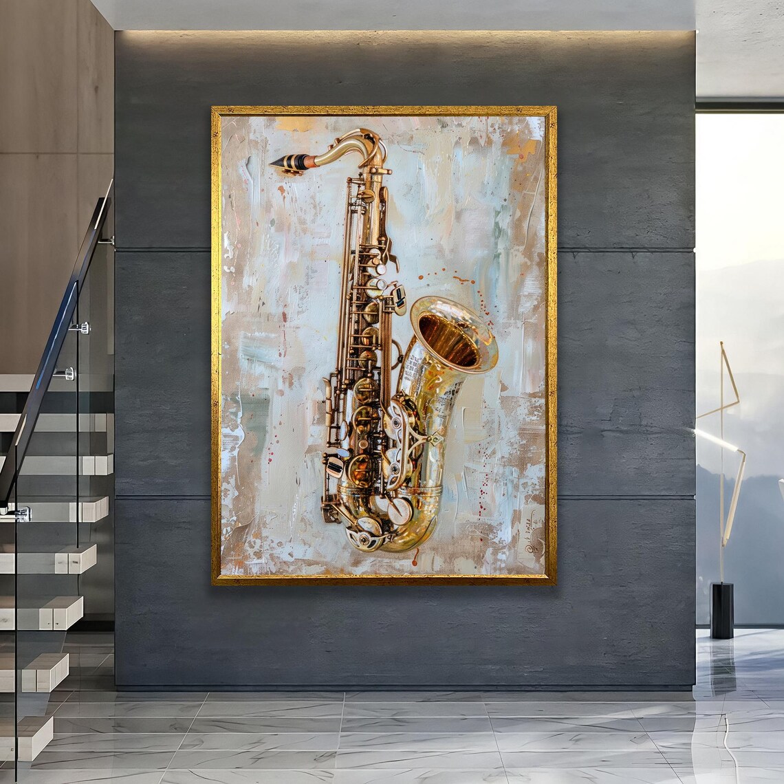 Golden Saxophone Vintage Style Jazz Instrument Music Art Poster