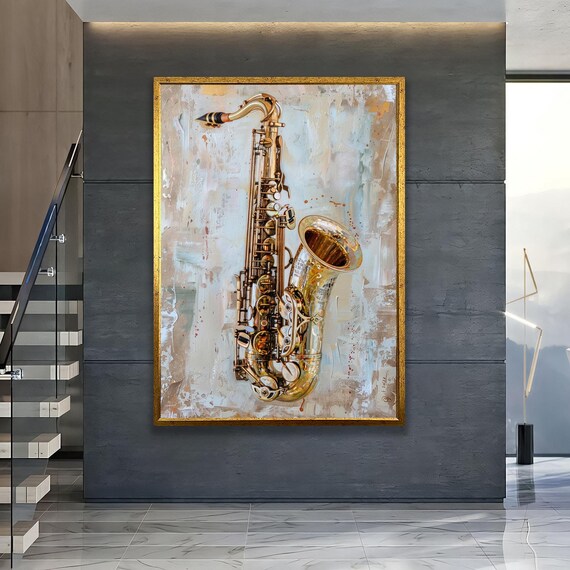 Golden Saxophone Vintage Style Jazz Instrument Music Art Poster
