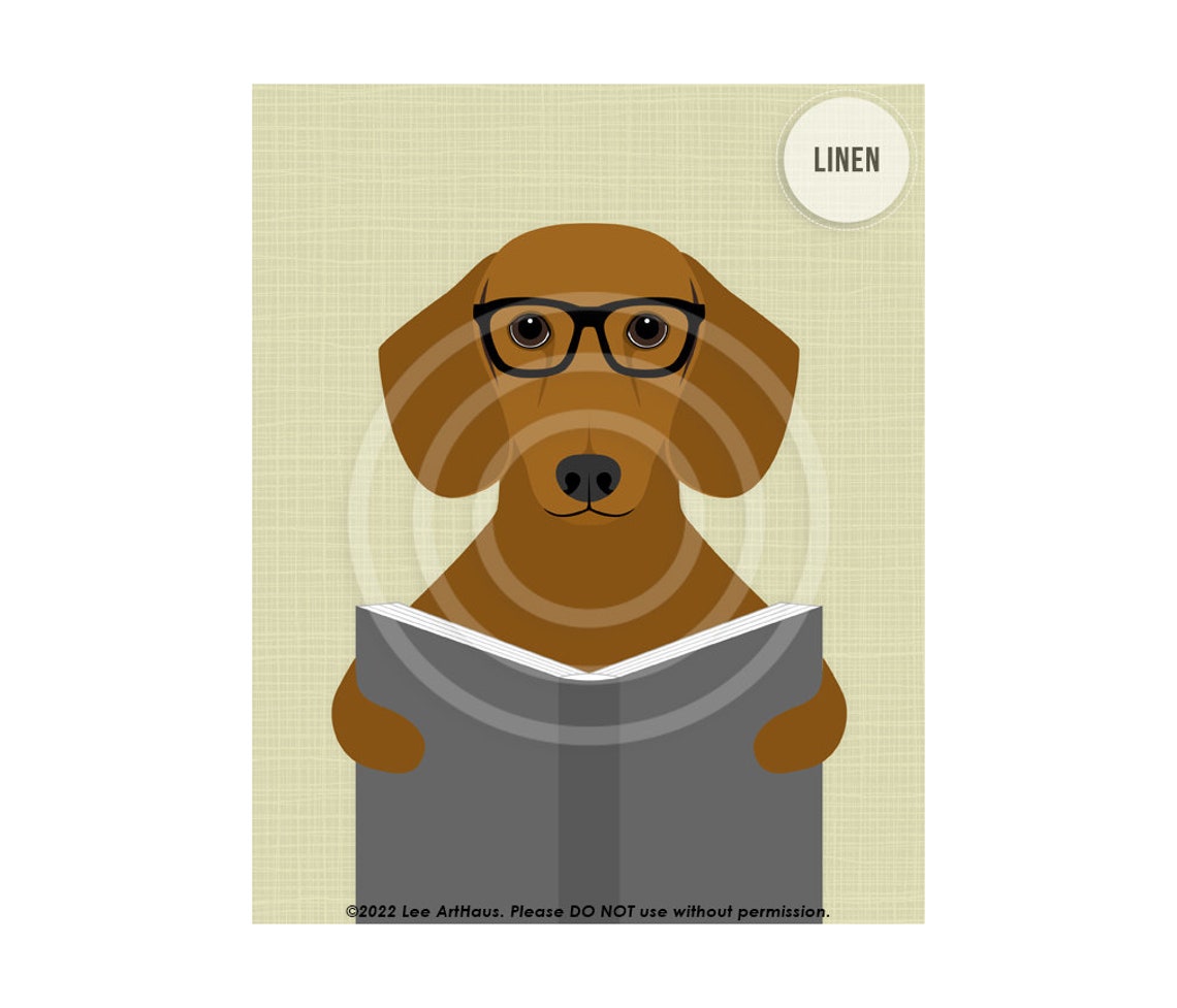 Red Dachshund Wearing Glasses Reading a Book Wiener Dog Poster